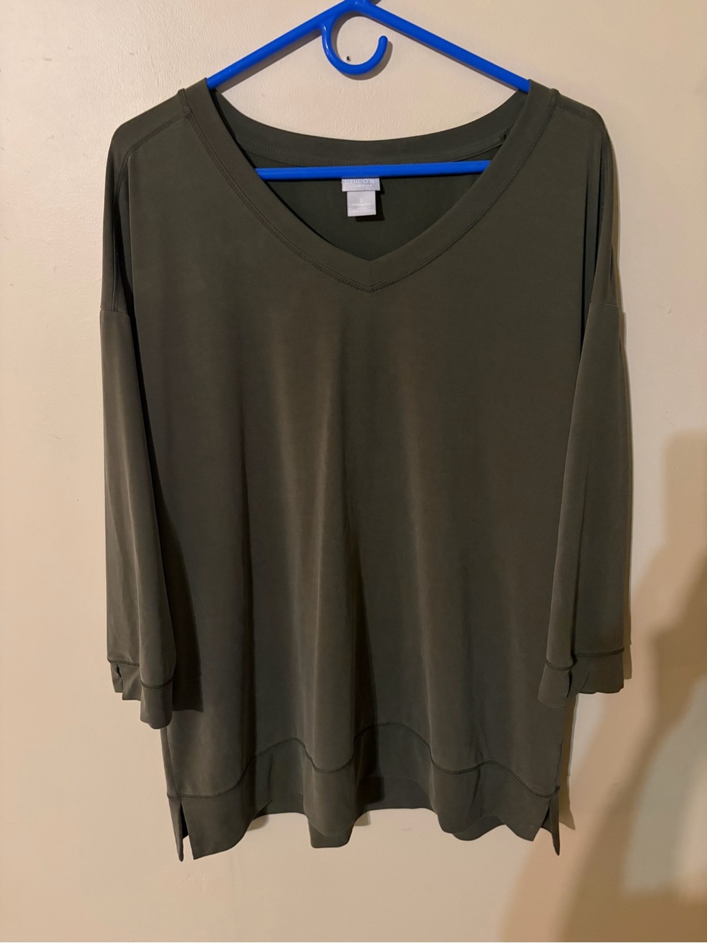 Chico's Olive V-Neck 3/4 Sleeve Tunic